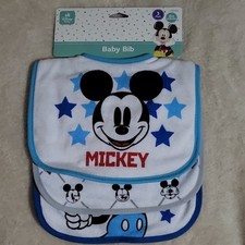 Disney Baby 3-Pack Mickey Mouse Drool Bibs Over Head Fit Cotton White Blue Multi