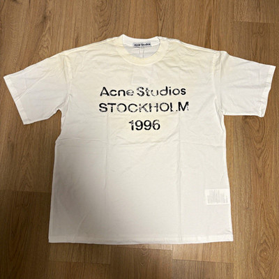 Acne Studios Herren T-Shirt M Weiß Kurzarm Rundhals STOCKHOLM 1996 Logo