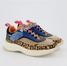 NWT Kurt Geiger London Kensington Mixed Media Cheetah Print Sneakers Sz 39