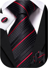 Black Red Ties for Men Silk 70 Inches Striped Extra Long Big and Tall Mens Ti...