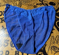 VINTAGE LILY OF FRANCE DELORES SHEER HIGH CUT PANTY SIZE MEDIUM. BLUE