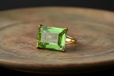 Green Tourmaline Ring Anemone Handmade 14k Gold Rectangle Cut Bezel