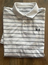 Under Armour Heat Gear Polo Shirt Men's Small White  Gray Striped