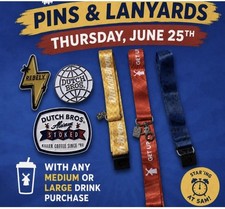 Dutch Bros Yellow Lightning Bolt Rebel Pin and Yellow Lanyard JUNE 25 2026