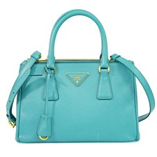 PRADA Galleria BN2316 Leather 2way Shoulder Handbag Turquoise Blue Gold