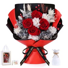 Flower for Delivery, Preserved Flowers Bouquet, Red Rose Bouquet with Gift Bo...
