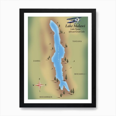 Malawisee Afrikanischer See Karte Kunst Pr Gerahmtes Wandbild Poster Leinwanddruck Bild