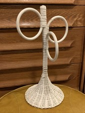 Wicker Towel holder white 3 ring stand countertop boho cottagecore 16" farmhouse