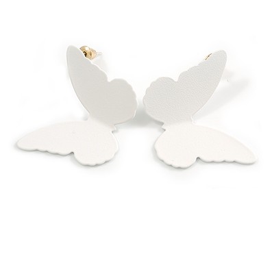 Mattweiß Schmetterling Ohrstecker - 30 mm breit