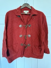 Vintage Easy Spirit Women Wool Jacket Red Size 3 Leather Loop and Wood Closure