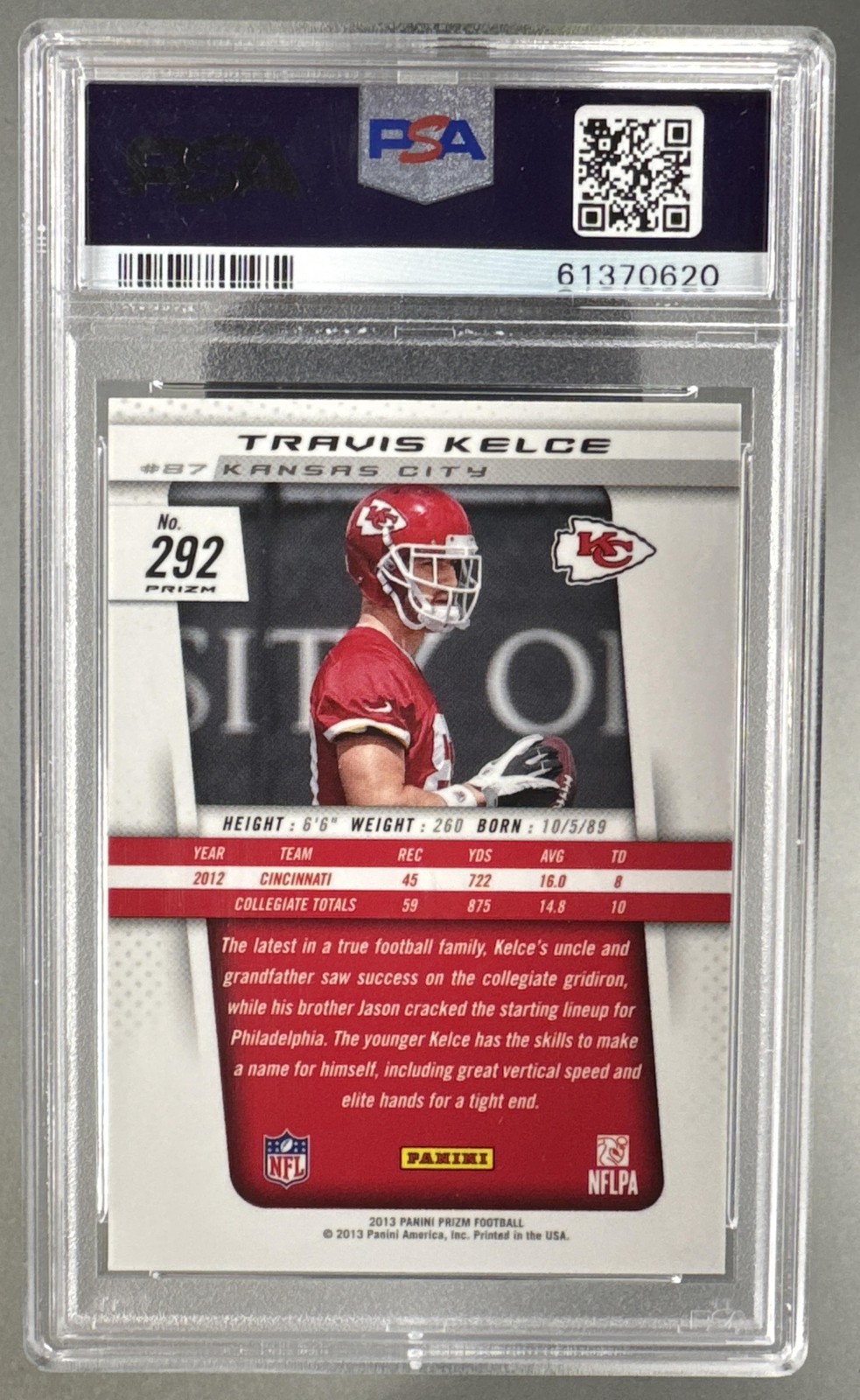 61370620 Travis Kelce 2013 Panini Prizm #292 Blue Pulsar Rookie RC PSA 10 view 2