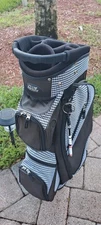 Golf Cart Bag CLUB CHAMP 7 Div Black White Shoulder Strap Rain Cover Cooler Pock