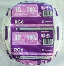 White RG6 Coaxial Cable for Internet, HD TV, Satellite, Antenna with Barrel