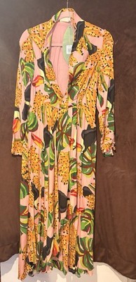 FARM Rio Toucan Animal Print V-Neck Wide-Leg Long Sleeve Dress S