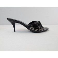 Balenciaga Cagole 70 Leather Mule Sandals in Black / Silver BNWB 38.5
