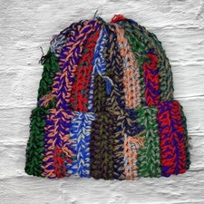 Chunky Crochet Beanie With Tassels Dark Multicolor Double-Strand Hat