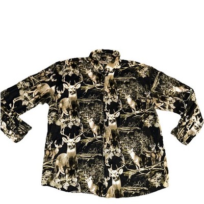 Rugged Earth Outfitters Brown Deer Hunting Buck Button Down Shirt XL Cowboy