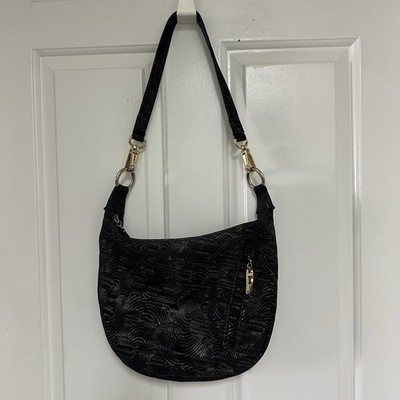 Bags by Pinky Hobo Shoulder Bag Black Leather Geometric Print Made In USA