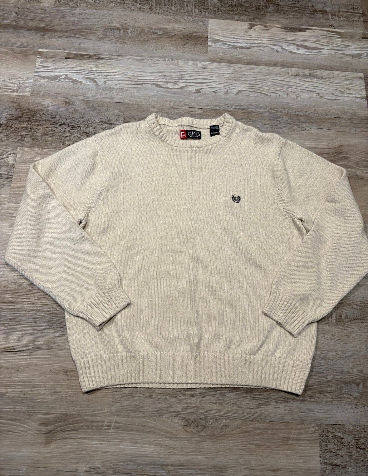 Chaps Men's cream Knit 100% Cotton Pullover Sweater Crew Neck Long Sleeve XL