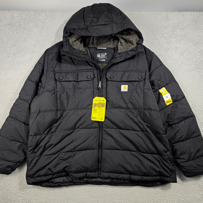 CARHARTT Insulated Jacket Mens 2XL XXL Black Outdoor Puffy Hooded Sherpa NWT