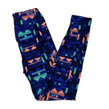 LuLaRoe Blue Turquoise Orange Southwestern Tribal Pattern Leggings One Size OS