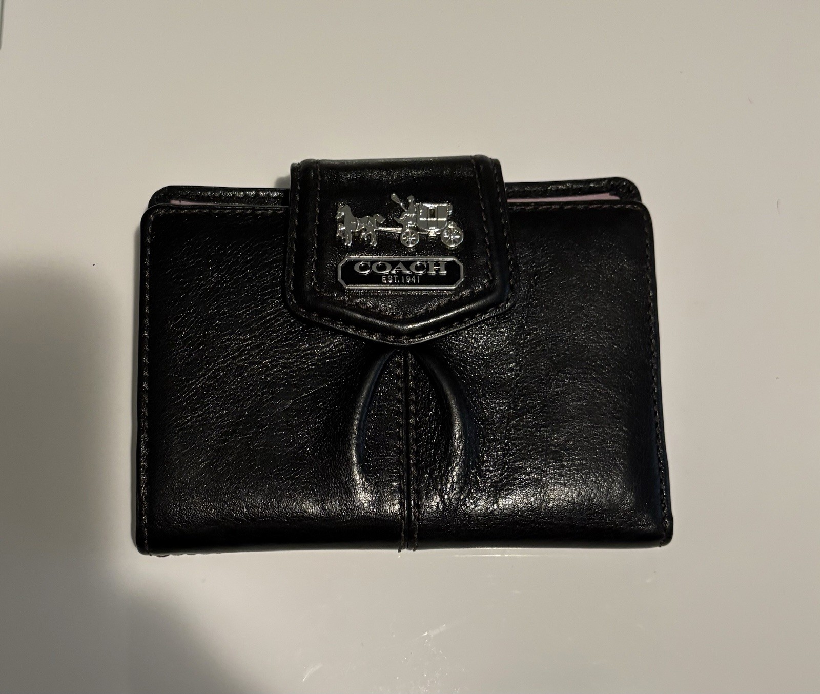 Coach Single Fold Leather Wallet - Black
