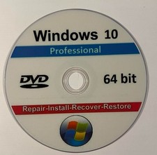 Reinstall DVD.. Windows 10 pro,64 bit. Recover,Restore,Repair ,No key included