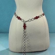 Vtg Gothic Renaissance Gypsy Boho Mod Metal Waist Chain Link Red Circle Hip Belt