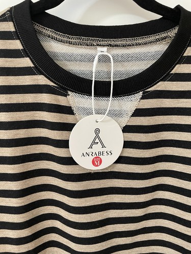 Anrabess Damen MEDIUM gestreift Oversize Rundhalsausschnitt Sweatshirt Tunika schwarz & hellbraun - Bild 4 von 9