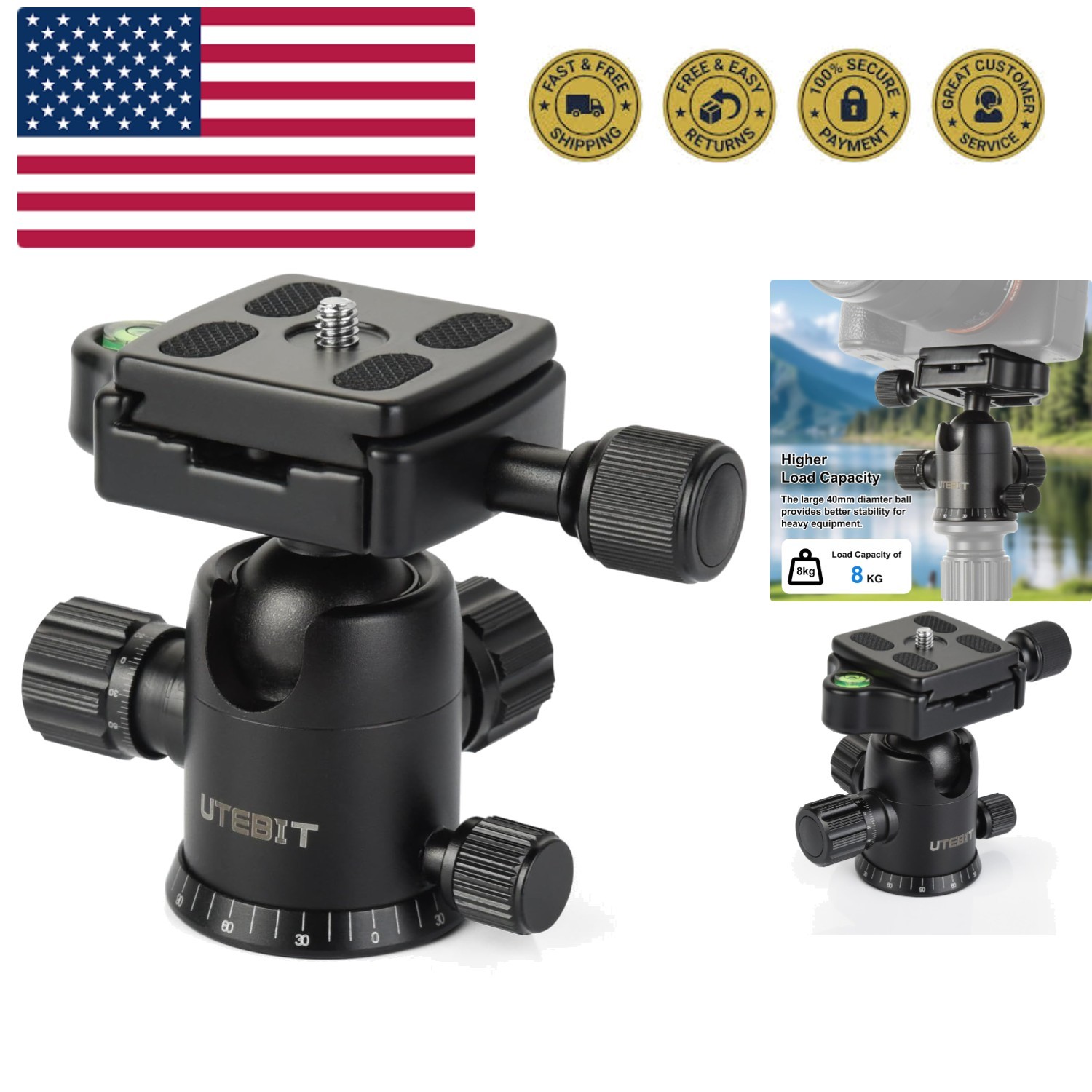 40MM Metal Tripod Ball Head with Camera Quick Release Plate 