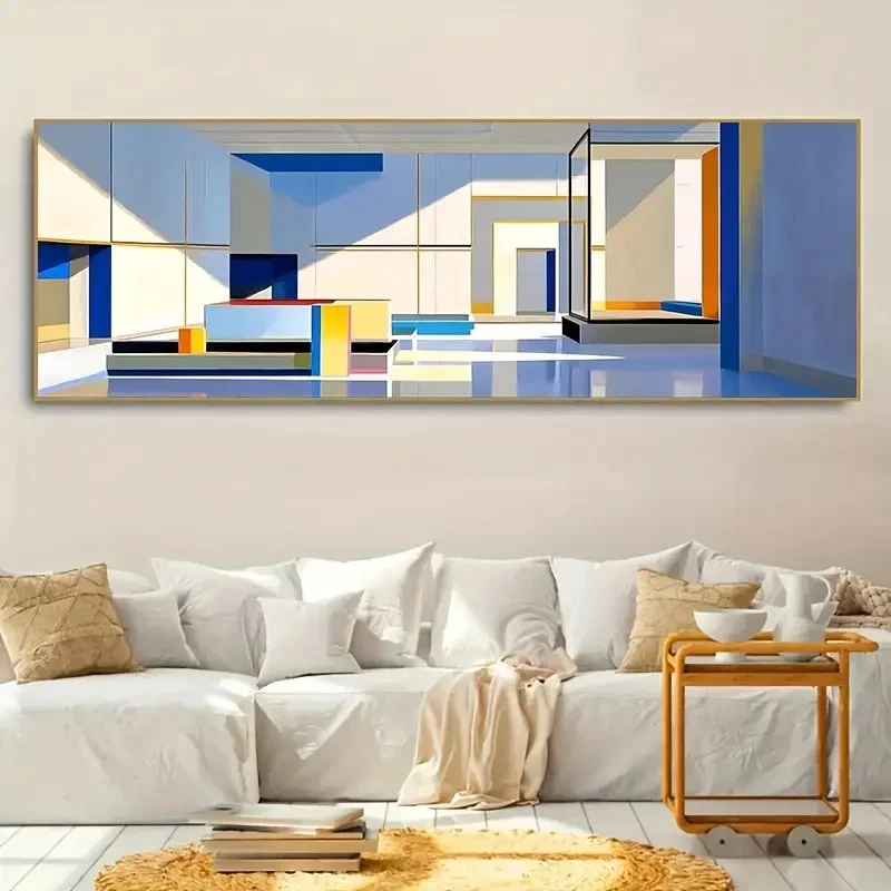 Panoramic Abstract Geometric Space-Themed Canvas Wall Art Home Decor