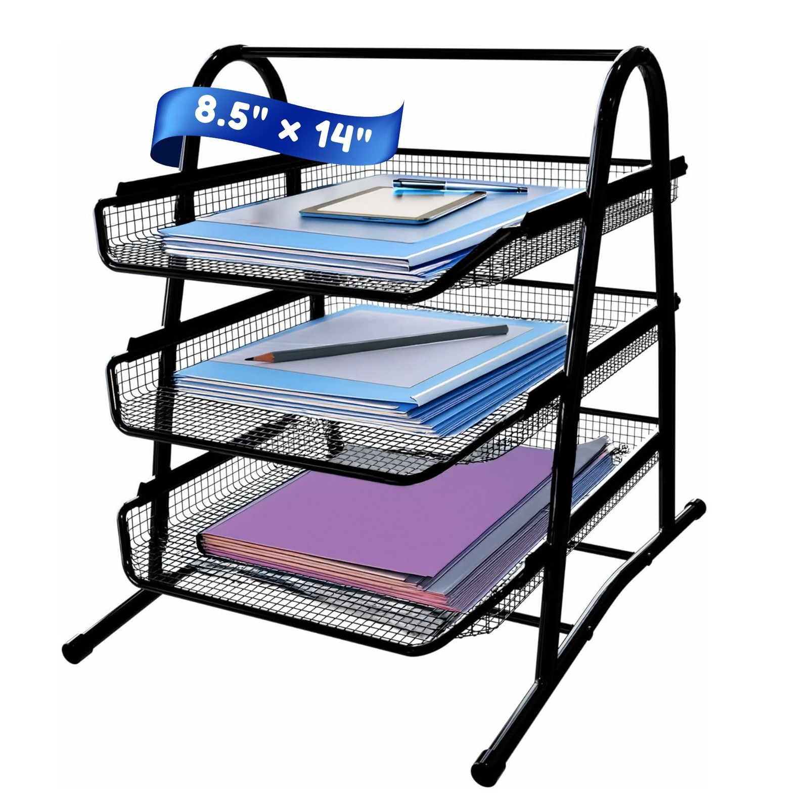 Performore 3-Tier Stackable Paper Tray Organizer for Desk - Black Metal File ...-image