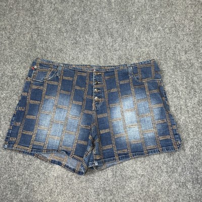 Zina Di Shorts Womens Sz 24 XL Blue Denim Exposed buttons Embroider Hippie retro