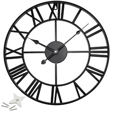 60CM Large Skeleton Metal Roman Wall Clock Big Numerals Giant Open Round Face UK