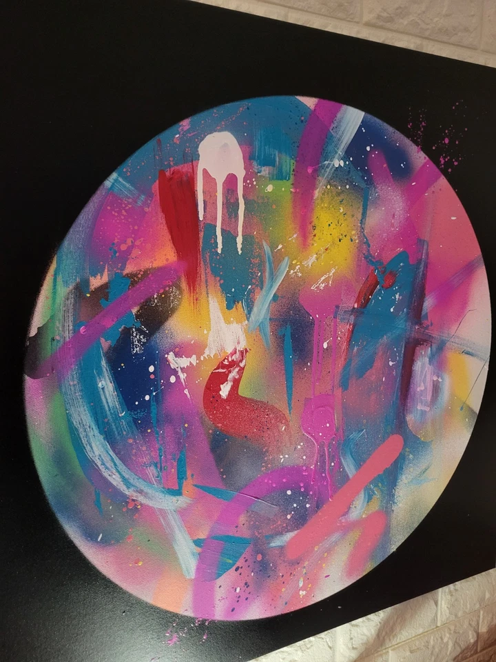 Pintura abstrata em tela grafite pintada à mão círculo colorido grafite brilhante - Imagem 2 de 4