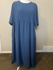 Blue Short Sleeved Smoked Waistline Maxi Dress