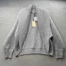 Elan Gray Ribbed Shawl Neck Knitted Open Front Sweater Cardigan Women  s Size L