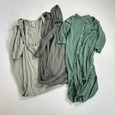 Set of 3, Newborn 0-3 months baby infant tie bottom pajama, gray green olive