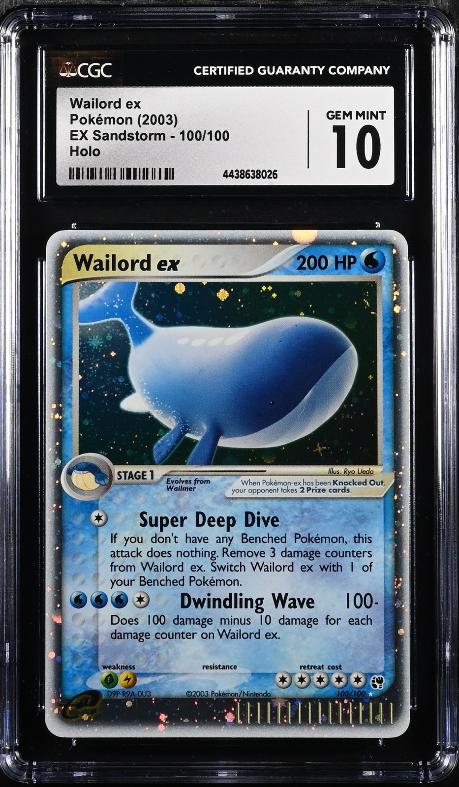 Wailord ex 100/100 Sandstorm Holo Rare CGC 10 Gem Mint Vintage Pokemon Card