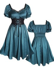 Vintage Style Dark Cyan Satin Dress Size 16 Brand New Tags