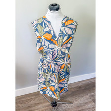 Nicole Miller Tropical Flower Print Linen Dress - Size Large