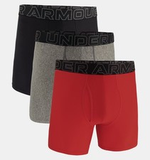 Under Armour UA 3 Pack Performance Tech 6" Boxerjock Boxer Briefs Black Red Gray