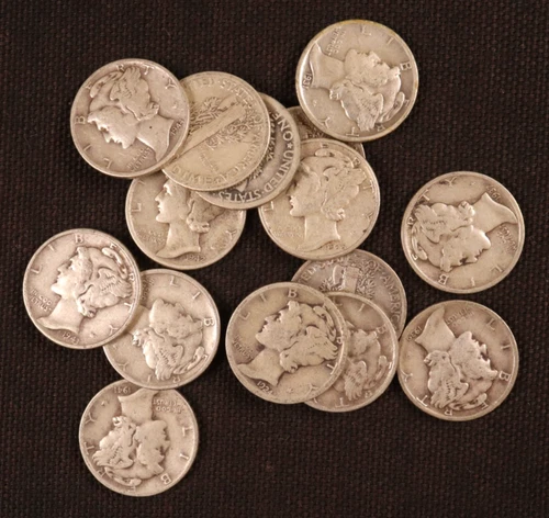 Lot of 15 - Silver Mercury Dimes (1924-1945) - G-VF - Nice Appearances - Lot #4
