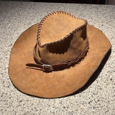 Vintage Handmade Brown Leather Belted Cowboy Hat