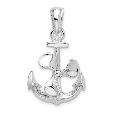 Sterling Silber rhodiniert beweglicher 3D Anker mit Propeller Anhänger