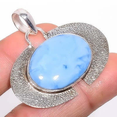 Blue Opal - Owyhee Sand Paper Textured 925 Sterling Silver Pendant 1.64'' T83