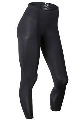 CLEARANCE!! 2XU Womens Mid Rise Compression Long Tights - Black/Dotted Black Log