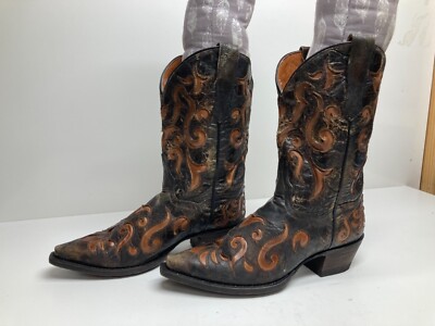 VTG WOMENS DAN POST BLACK COWBOY BOOTS SIZE 7M