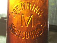 Vintage embossed brown Mehing Harrisburg, Pa. affixed blob top glass Beer bottle