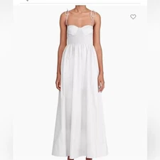 NWOT STAUD Landry Shoulder-Tie Smocked Cotton Maxi White Dress sz L